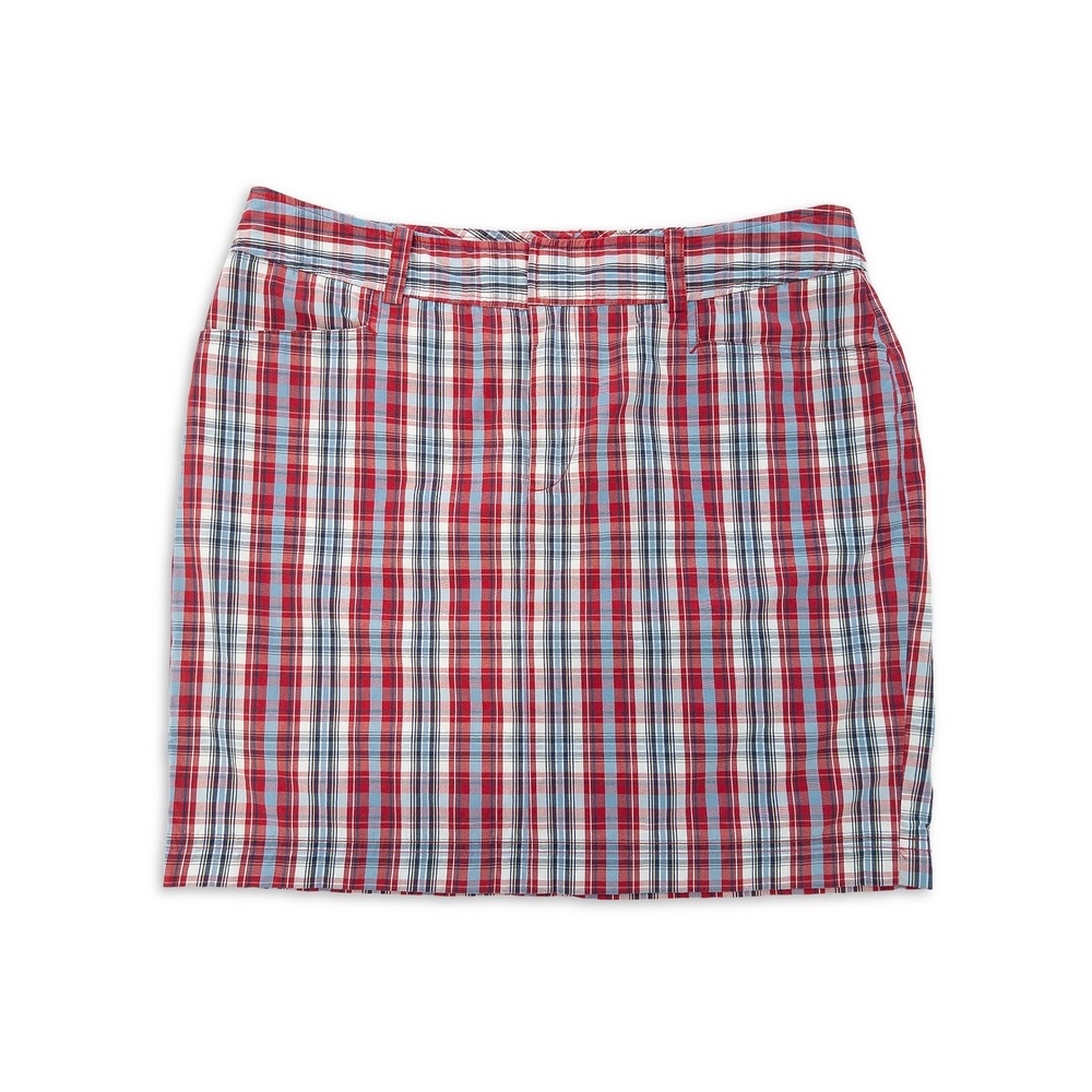 Chaps Skirt Womens 12 Red White Blue Plaid‎ 100% Cotton Casual Summer Americana